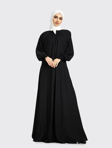 Womens Black Mid Zip Umbrella Abaya for Umrah Hajj Casualwear Womens Black Mid Zip Umbrella Abaya for Umrah Hajj Casualwear