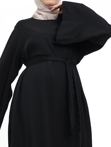 Womens Black Wide Sleeve Plain Abaya for Umrah Hajj Casualwear Womens Black Wide Sleeve Plain Abaya for Umrah Hajj Casualwear