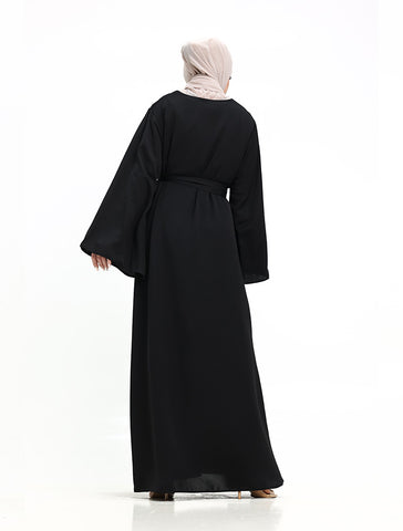 Womens Black Wide Sleeve Plain Abaya for Umrah Hajj Casualwear Womens Black Wide Sleeve Plain Abaya for Umrah Hajj Casualwear
