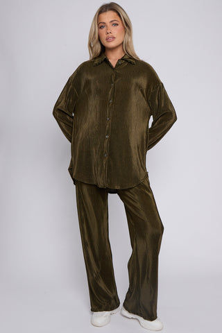 WOMENS CORDUROY BUTTON UP CO-ORD KHAKI