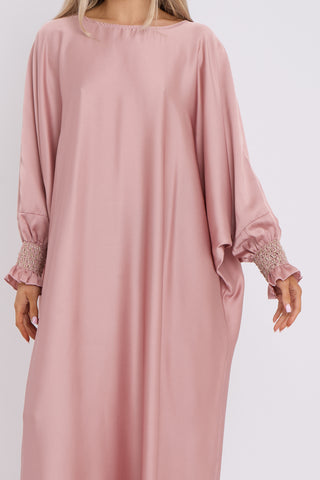 WOMENS GATHERED SLEEVES ABAYA PINK