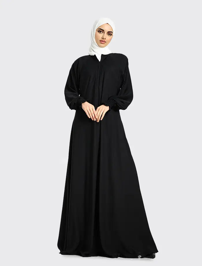 Womens Black Mid Zip Umbrella Abaya for Umrah Hajj Casualwear
