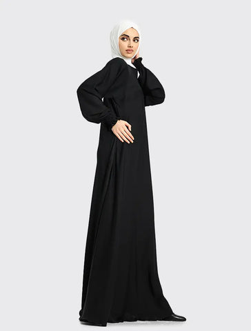 Womens Black Mid Zip Umbrella Abaya for Umrah Hajj Casualwear