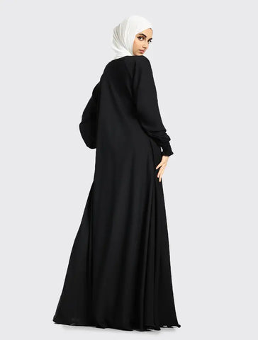 Womens Black Mid Zip Umbrella Abaya for Umrah Hajj Casualwear