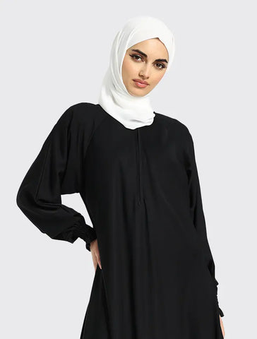 Womens Black Mid Zip Umbrella Abaya for Umrah Hajj Casualwear