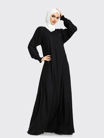 Womens Black Mid Zip Umbrella Abaya for Umrah Hajj Casualwear