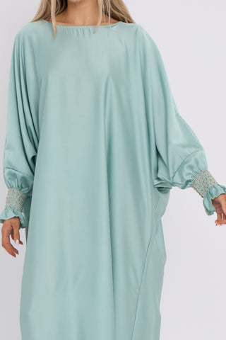 WOMENS GATHERED SLEEVES ABAYA MINT