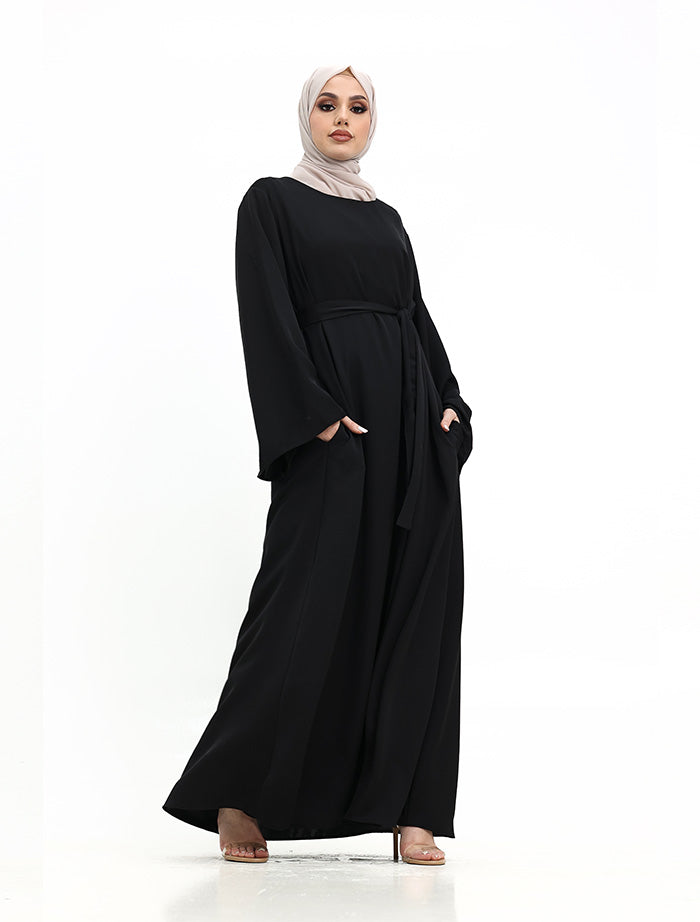 Womens Black Wide Sleeve Plain Abaya for Umrah Hajj Casualwear