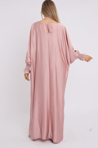 WOMENS GATHERED SLEEVES ABAYA PINK