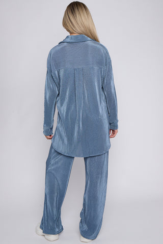 WOMENS CORDUROY BUTTON UP CO-ORD BLUE