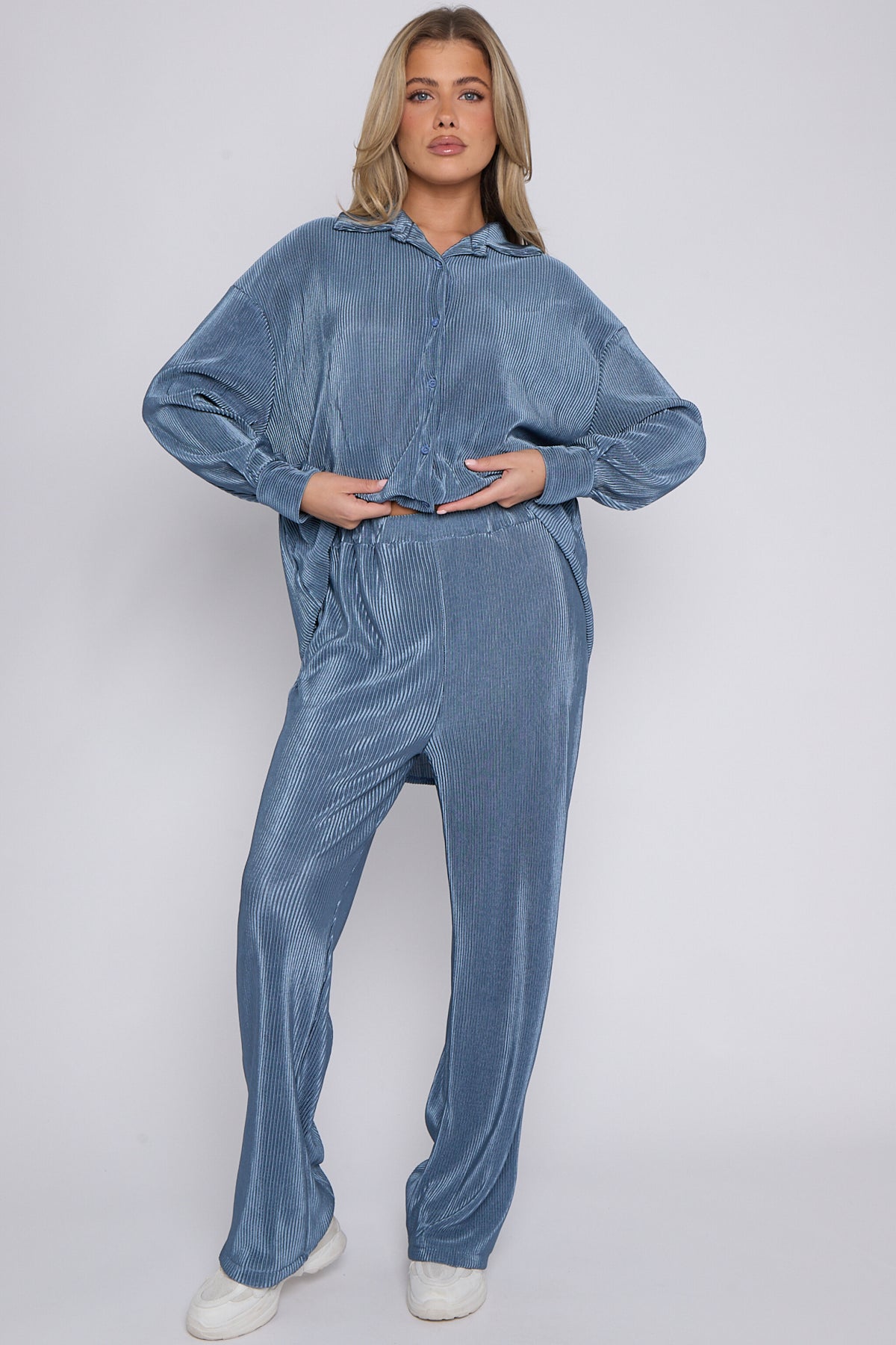 WOMENS CORDUROY BUTTON UP CO-ORD BLUE