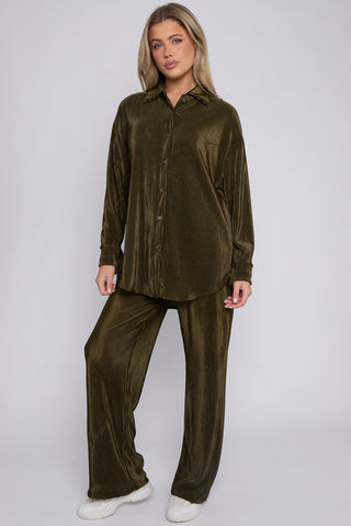 WOMENS CORDUROY BUTTON UP CO-ORD KHAKI