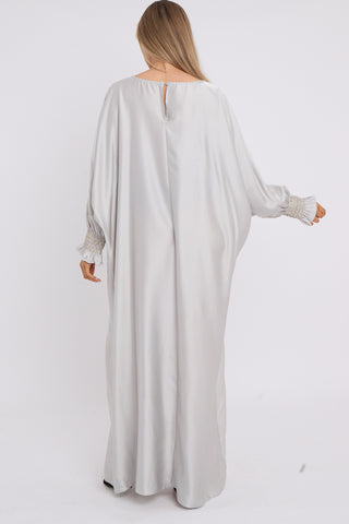 WOMENS GATHERED SLEEVES ABAYA GREY