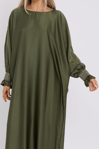 WOMENS GATHERED SLEEVES ABAYA KHAKI