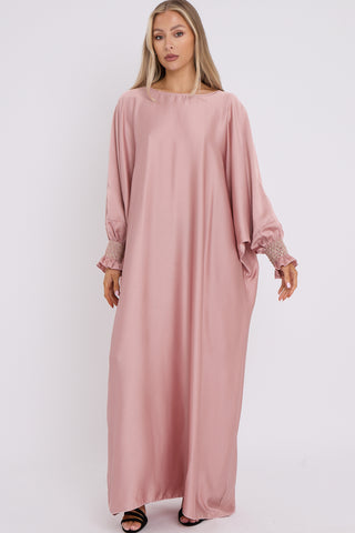 WOMENS GATHERED SLEEVES ABAYA PINK