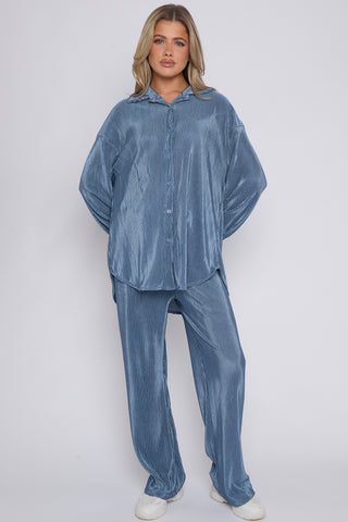 WOMENS CORDUROY BUTTON UP CO-ORD BLUE