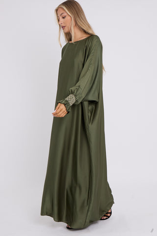 WOMENS GATHERED SLEEVES ABAYA KHAKI