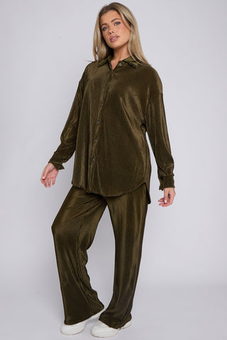 WOMENS CORDUROY BUTTON UP CO-ORD KHAKI