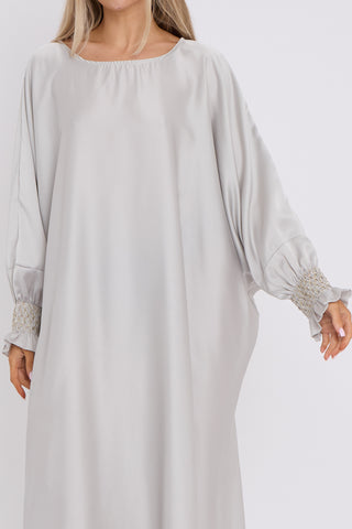 WOMENS GATHERED SLEEVES ABAYA GREY