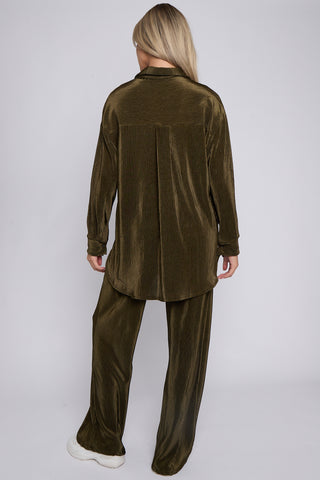 WOMENS CORDUROY BUTTON UP CO-ORD KHAKI