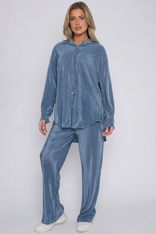 WOMENS CORDUROY BUTTON UP CO-ORD BLUE
