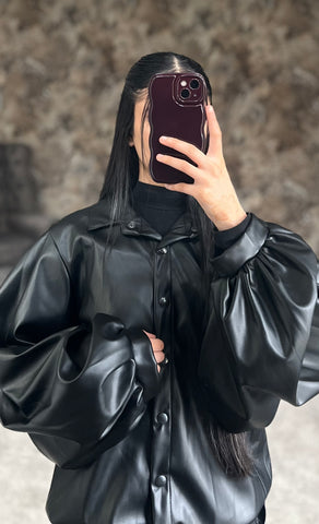 Classic Noir Luxe Faux Leather Shirt (Black)