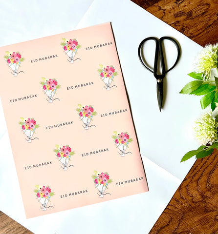 Eid Mubarak Gift Wrap Flower Bouquets Peach