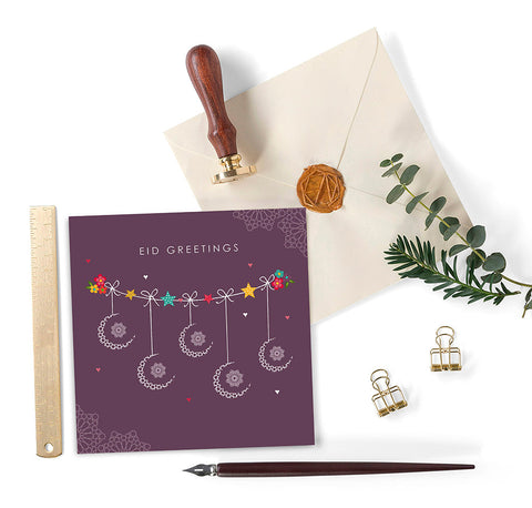 Eid Greetings - Hello Eid - Mauve Crescents
