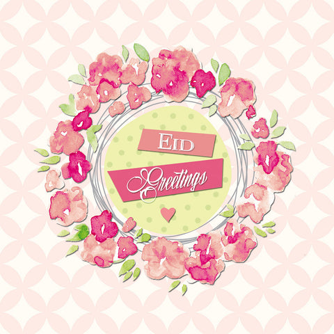 Eid Mubarak - Iris - Floral Garland Pink Lattice