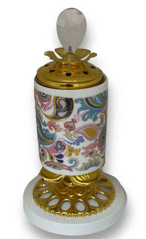 Bakhoor Paisley Design White and Gold Holder