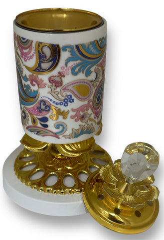 Bakhoor Paisley Design White and Gold Holder