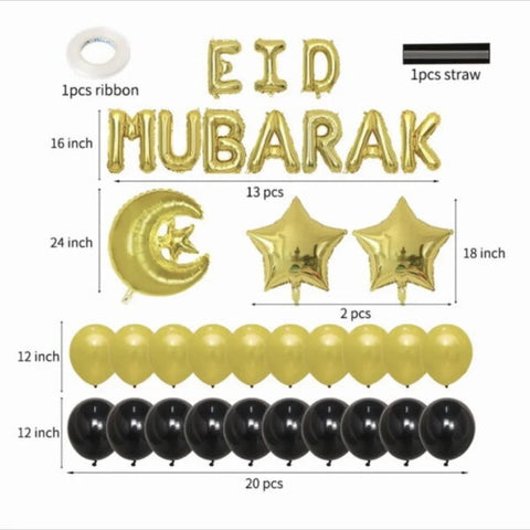 Eid Mubarak Celebration Balloon Set - Black Gold