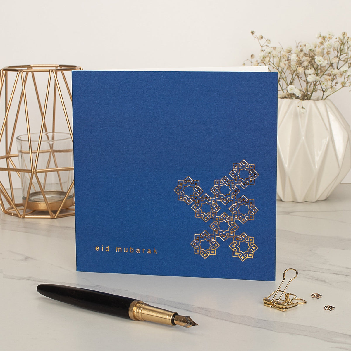 Eid Mubarak Gold Foiled Greeting Card in Cobalt Blue