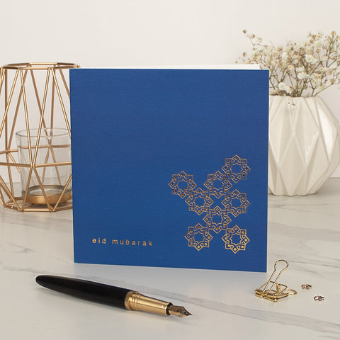 Eid Mubarak Gold Foiled Greeting Card in Cobalt Blue