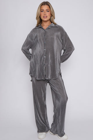 WOMENS CORDUROY BUTTON UP CO-ORD GREY