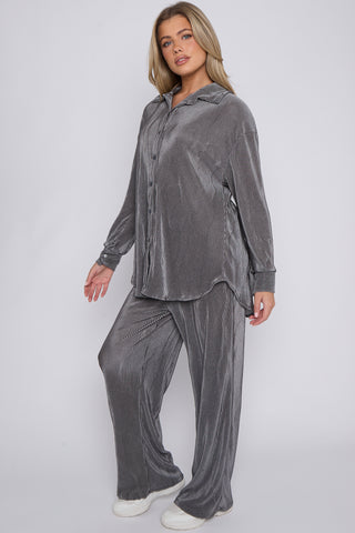 WOMENS CORDUROY BUTTON UP CO-ORD GREY