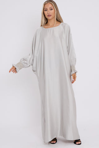 WOMENS GATHERED SLEEVES ABAYA GREY