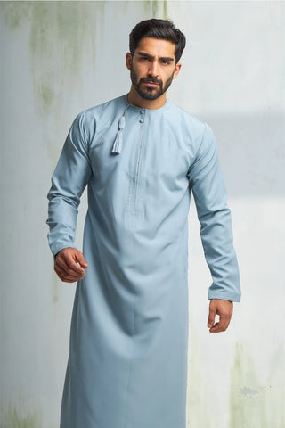 Faris Mens Omani Duck Egg Blue Thobe Jubbah