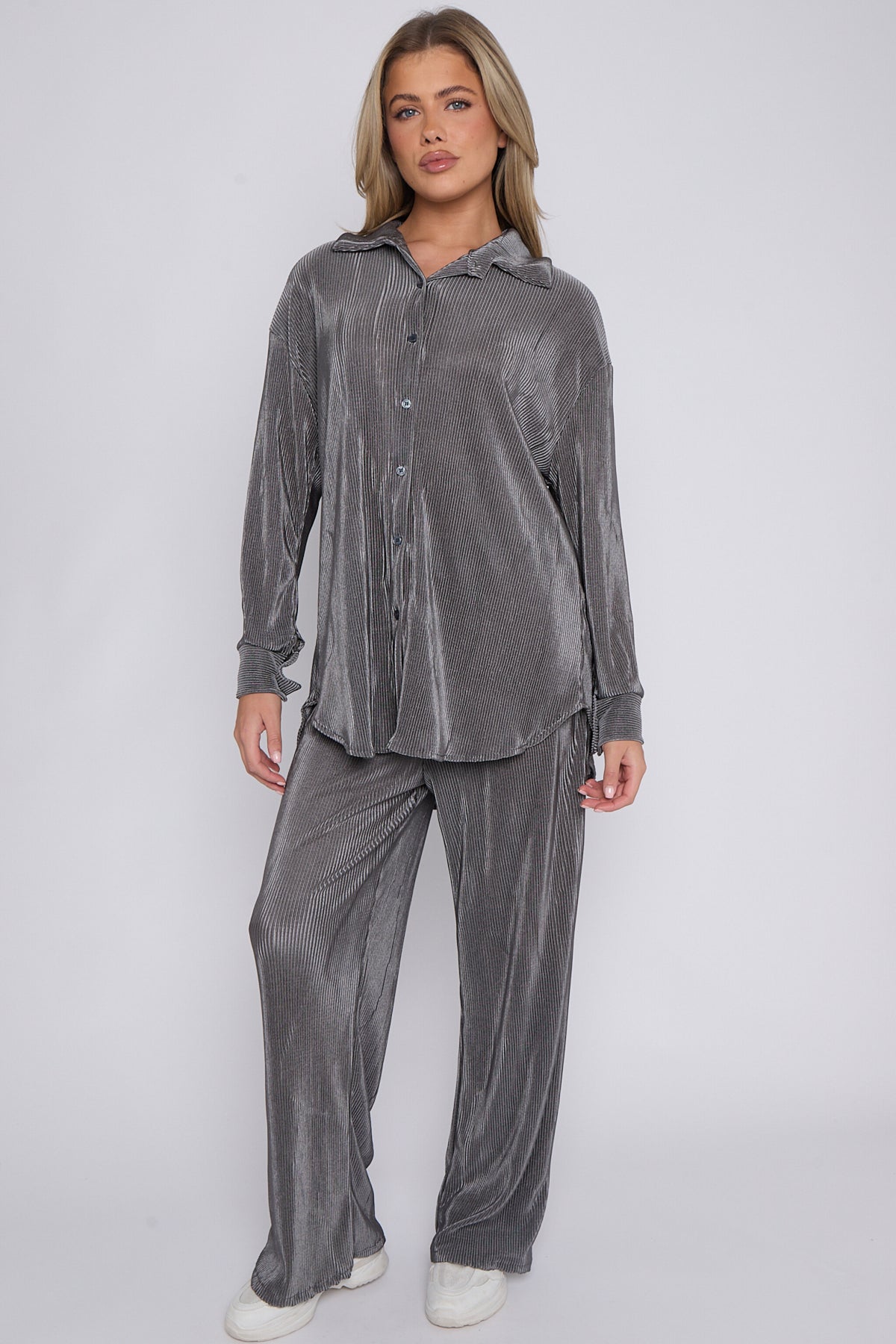 WOMENS CORDUROY BUTTON UP CO-ORD GREY