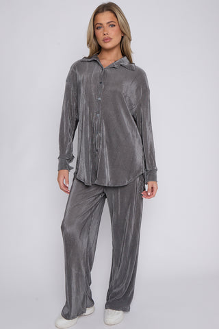 WOMENS CORDUROY BUTTON UP CO-ORD GREY