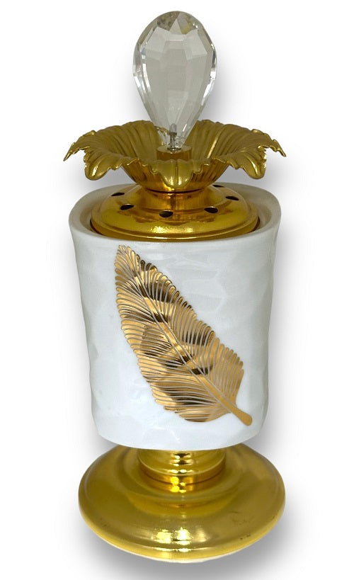 Bakhoor White and Gold Leaf Design Holder