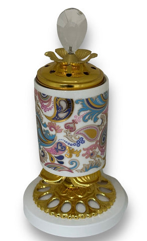 Bakhoor Paisley Design White and Gold Holder